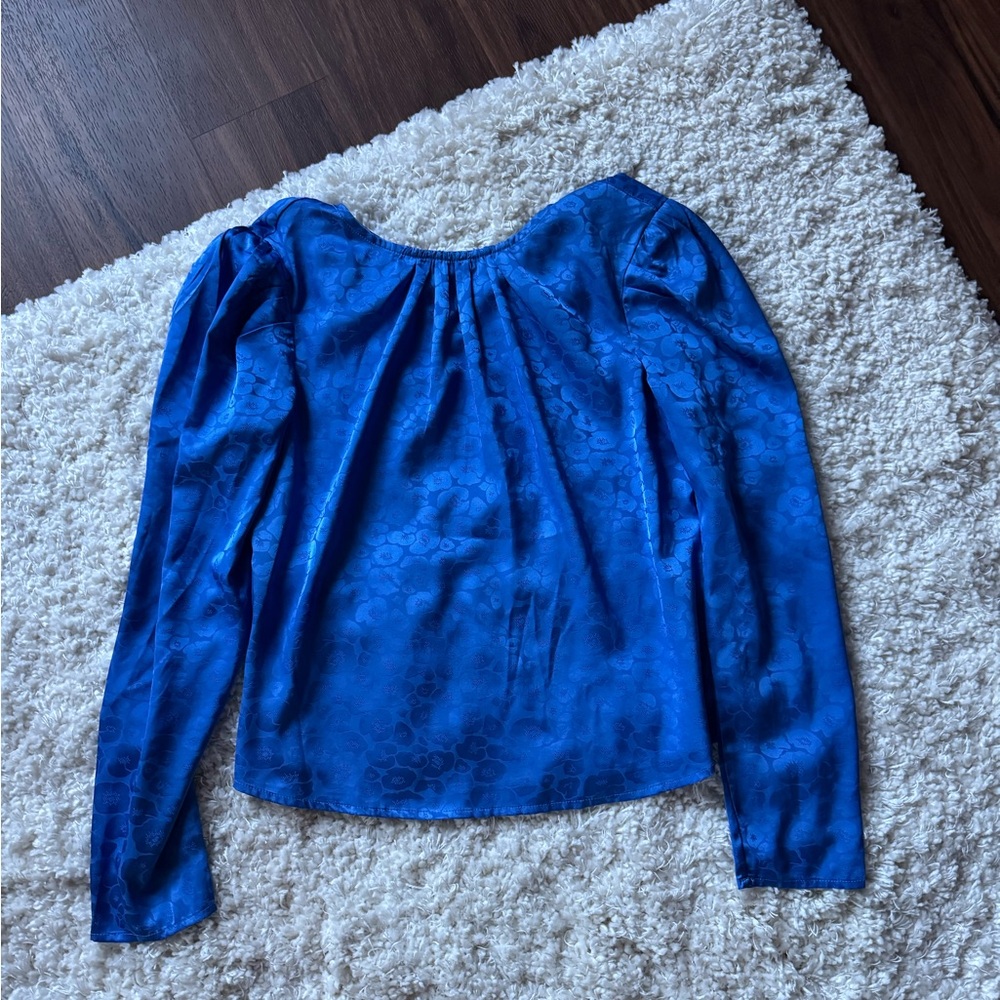 Blue Ruched Long Sleeve Blouse
